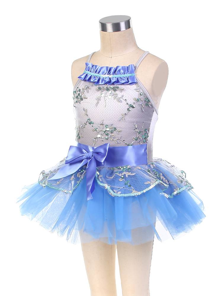 Ballet performance service children's professional dance clothing short skirt gray blue competition puffed skirt sequins ballet TUTU skirt