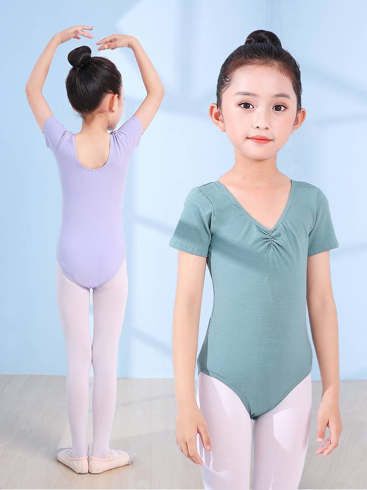 Children's dance clothing short -sleeved girl purple conjoined exercise uniform children's test ballet clothes dancing gymnastics uniforms