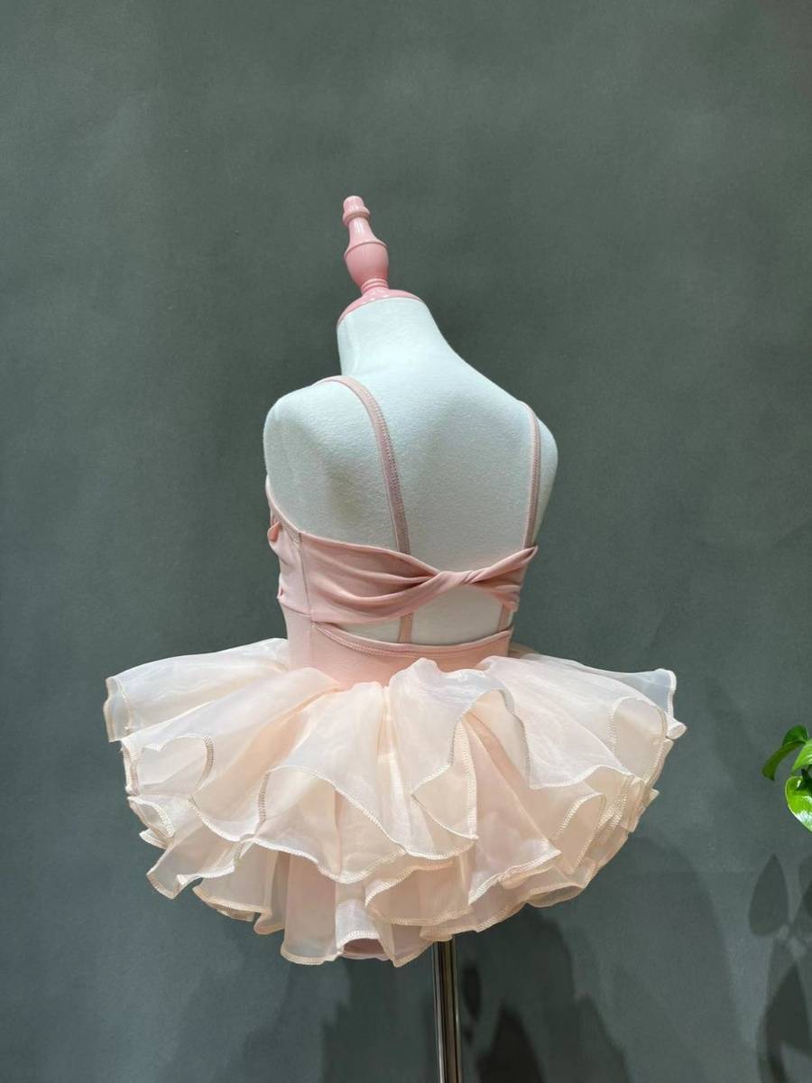 Summer Children's New Modern Gar Make Striped Conjunction Dress Practice Service Performance Series Cute Puff Skirt Ballet Dance