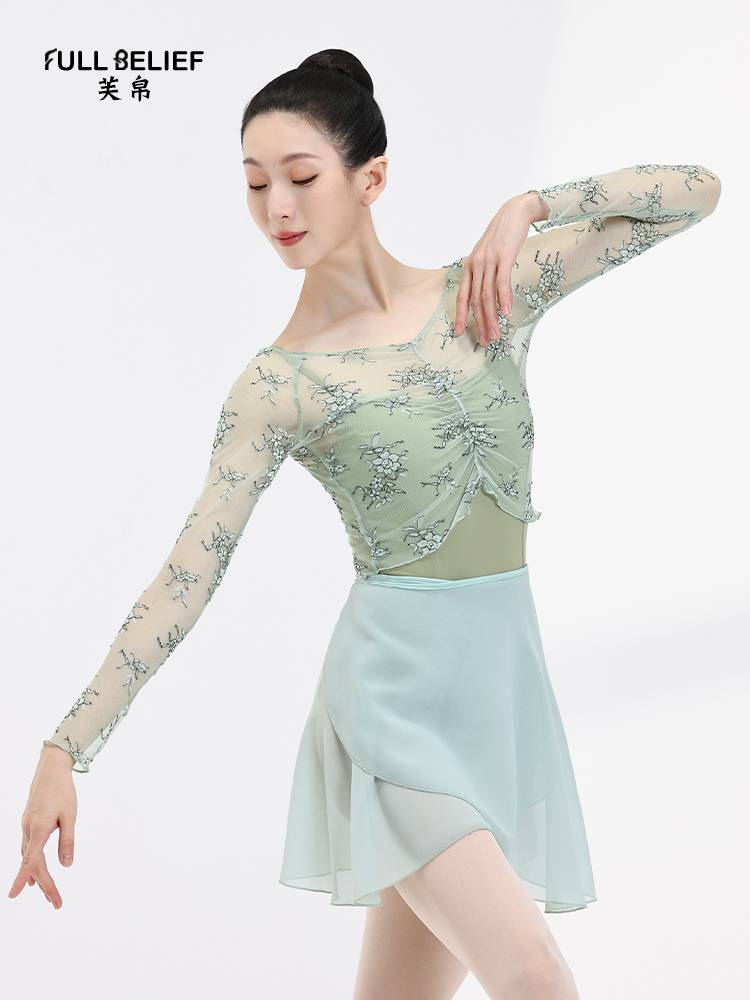 Fuxi Ballet Dance Practice Gauze Long Sleeve Big Big Big Graw Female Adult Performance Server Body Lace Dance Server top