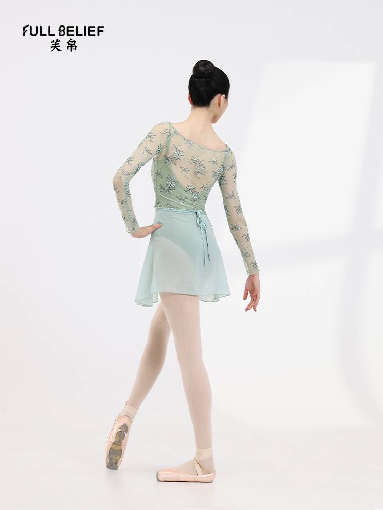 Fuxi Ballet Dance Practice Gauze Long Sleeve Big Big Big Graw Female Adult Performance Server Body Lace Dance Server top