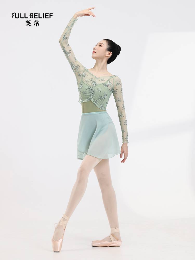 Fuxi Ballet Dance Practice Gauze Long Sleeve Big Big Big Graw Female Adult Performance Server Body Lace Dance Server top