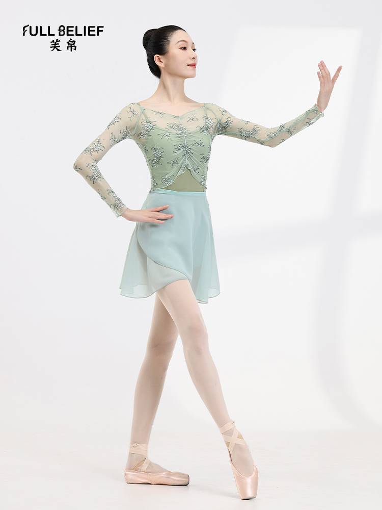 Fuxi Ballet Dance Practice Gauze Long Sleeve Big Big Big Graw Female Adult Performance Server Body Lace Dance Server top