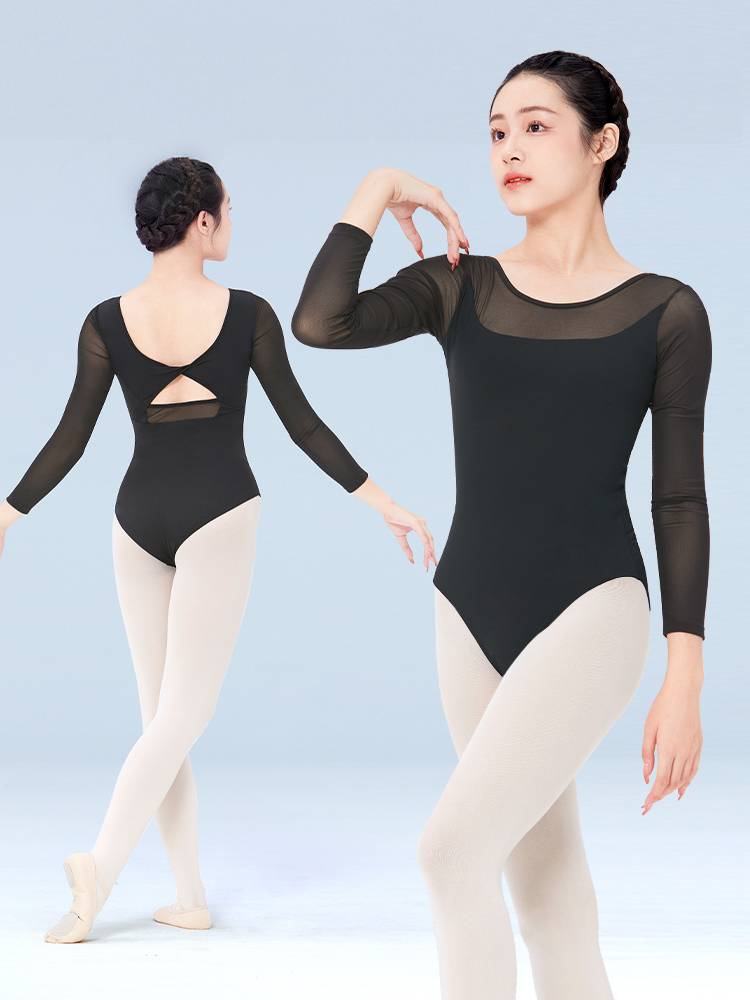 Ballet dance adult girls connecting long sleeves in spring and summer, net gauze splicing gymnastics uniforms