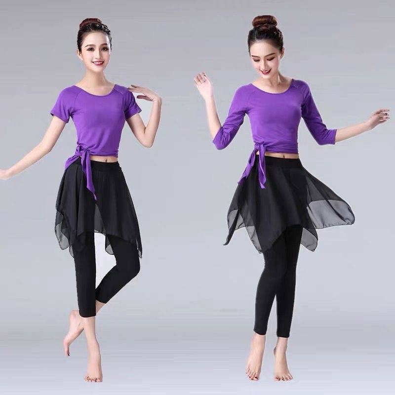 Dance practice suit Set female student modern dance exercise fake two pieces of skirts ballet Latin dance watch show