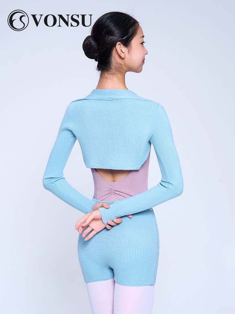 Fanshu dance sweater long sleeves small crooked shoulder autumn and winter outside the shawl jacket ballet exercise uniforms shoulder shirt girl