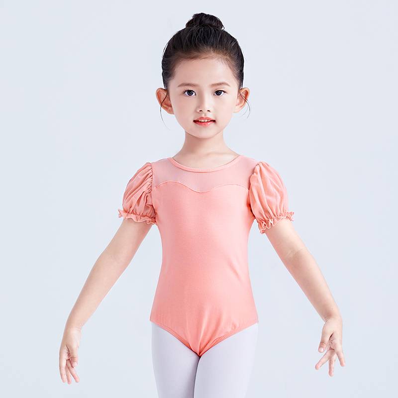 Children's dance service girls summer ballet exercises short -sleeved bubble sleeve -shaped sports clothes young children's clothing girl