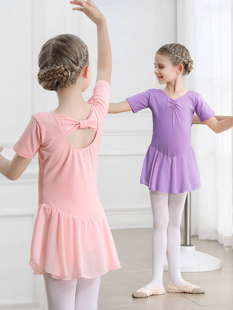 Children's dance service children's practice service gymnastics service girl short -sleeved dancing ballet skirt Chinese dance body set
