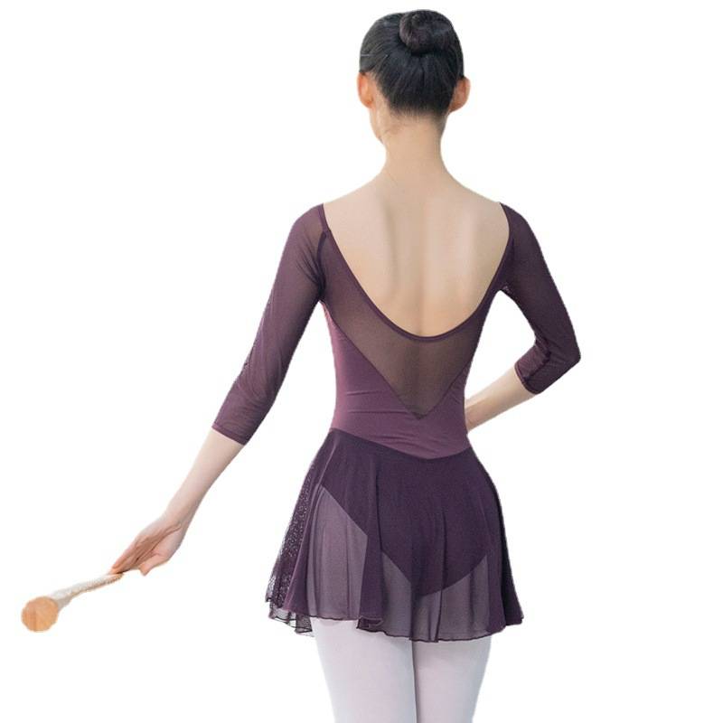 Ballet dance practice service female leaky back short sleeve short -sleeved dance skirt practice skirt adult body operation