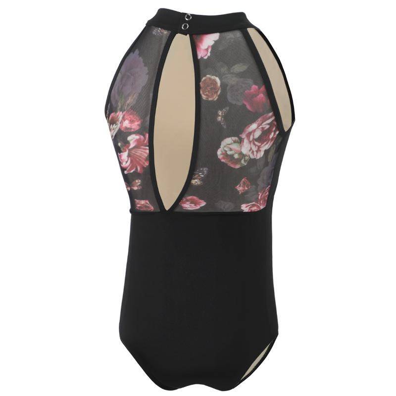 Dance service adult summer seasons practice uniform printed stitching network stand -up collar vest conjoined yoga ballet service female