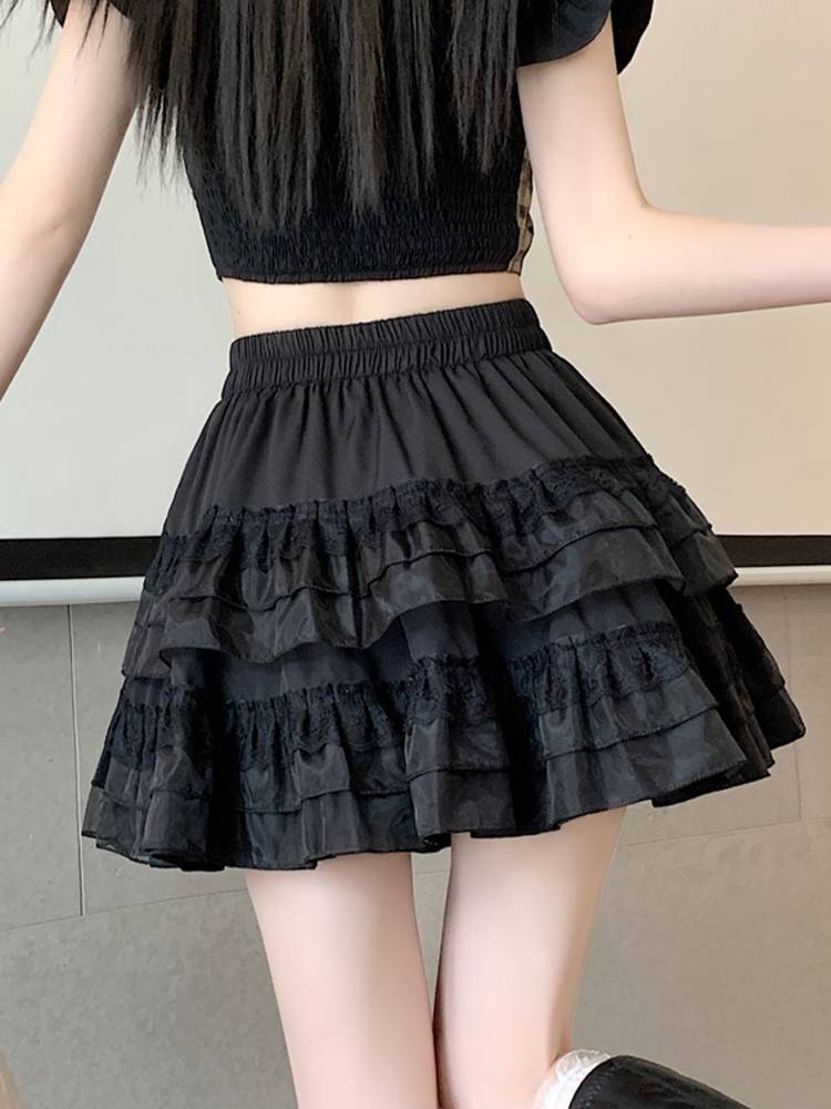 French white lace cake skirt skirt women's summer anti -walking sweet ballet style A -line puff skirt pants