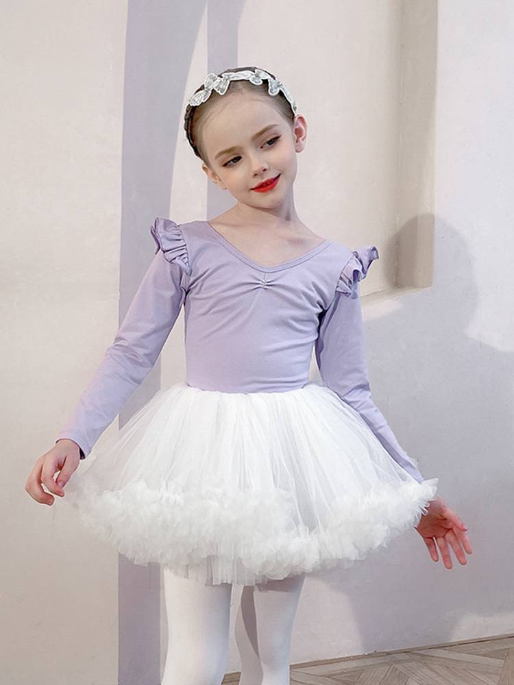 Ballet dance skirt Children's gymnastics clothing summer short -sleeved conjoined practice service girl dancing dance dance service young children Chinese dance
