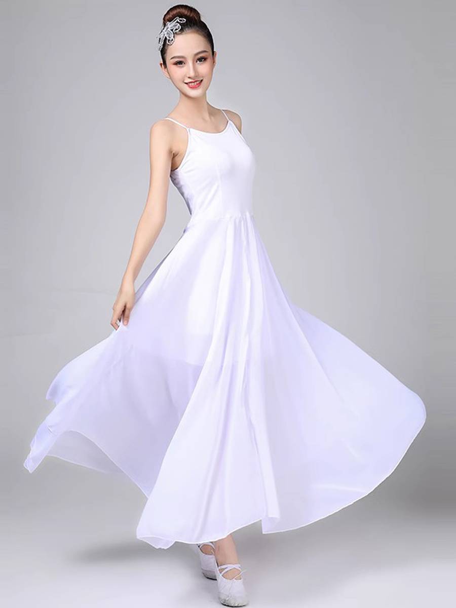 Classical Modern Dance Dance Strait, elegant big dress, long dress, Chinese style, ballet dance white performance service