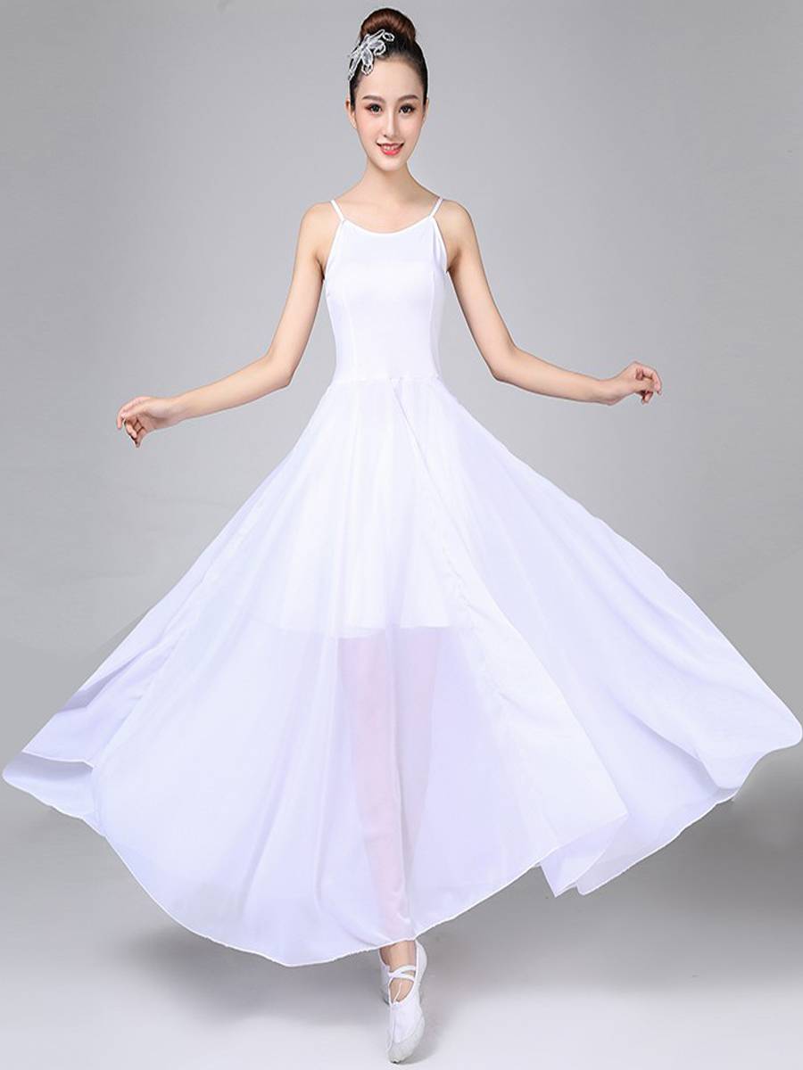 Classical Modern Dance Dance Strait, elegant big dress, long dress, Chinese style, ballet dance white performance service