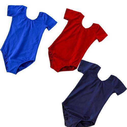 Children's dance clothing girl practice service short -sleeved ballet deep blue pure cotton gymnastics uniform conjoined professional dance service