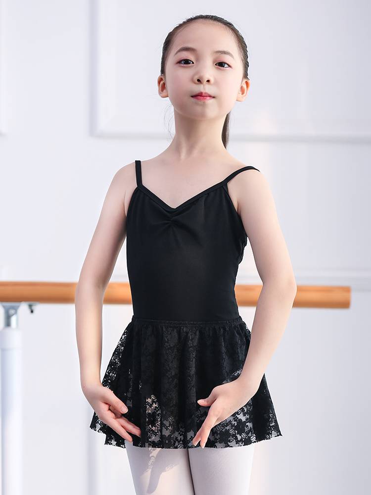Children's dance clothing suspender back white lace sports ballet exercise service girl art test special gymnastics uniforms