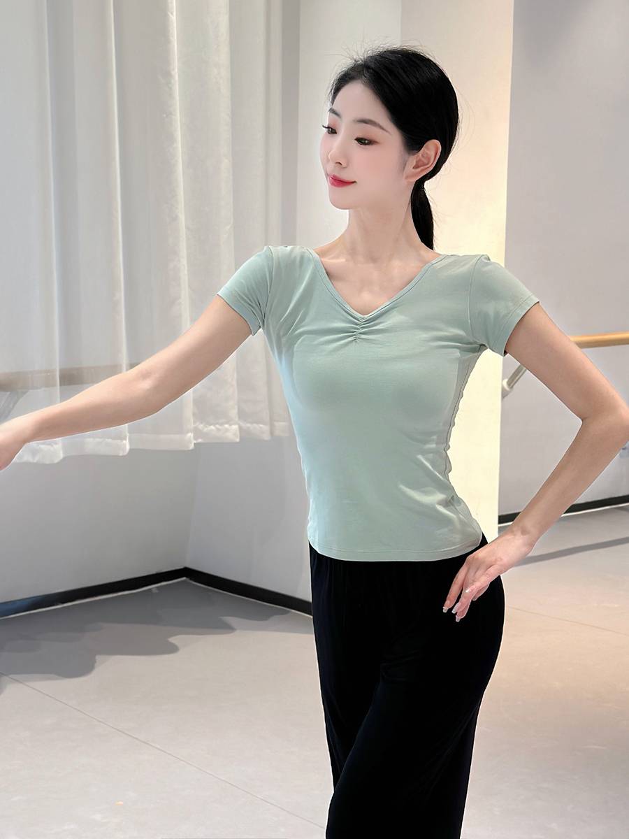 Dance service top adult female Chinese dance exercise ballet classical dance V -neck short -sleeved body clothes summer
