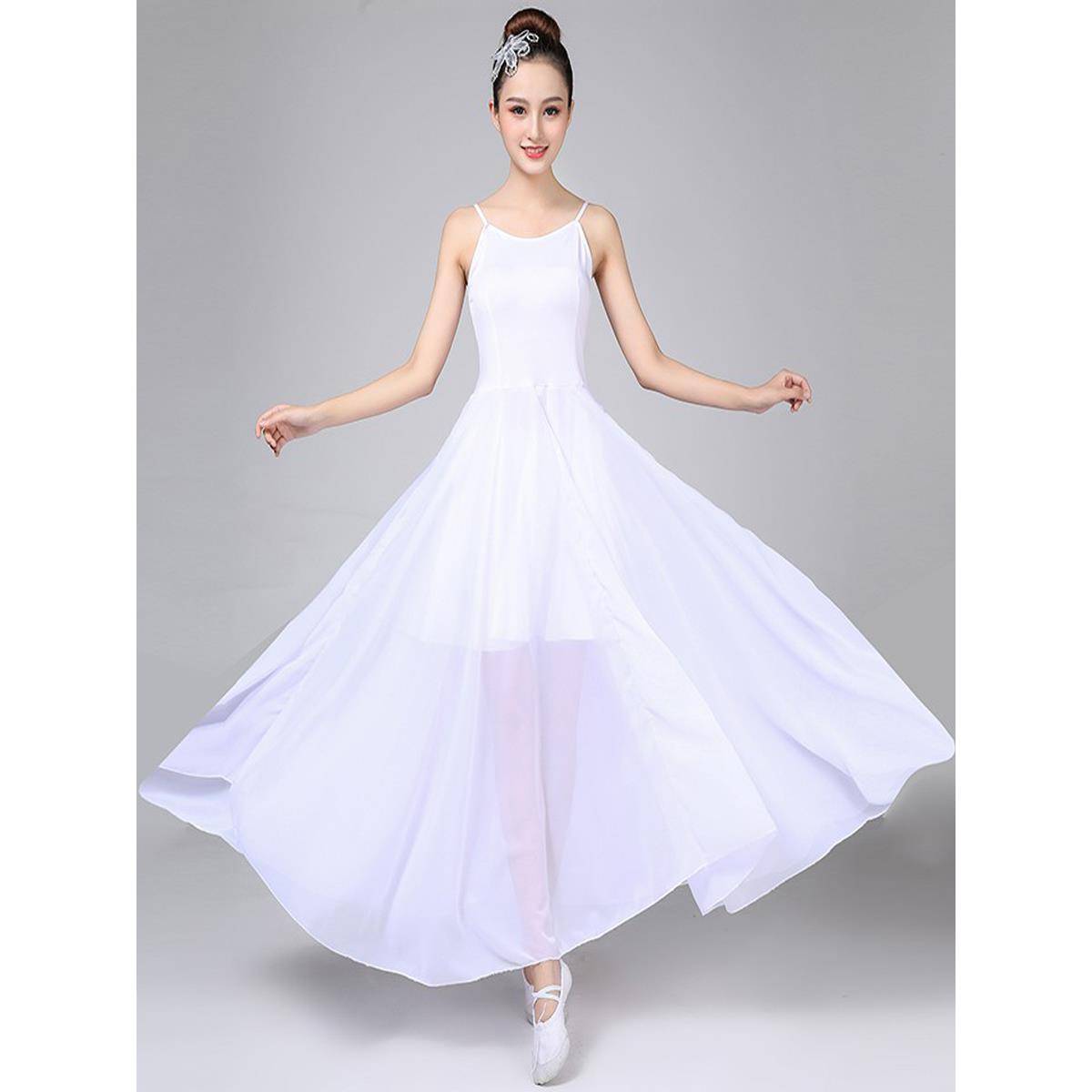 Classical Modern Dance Dance Strait, elegant big dress, long dress, Chinese style, ballet dance white performance service