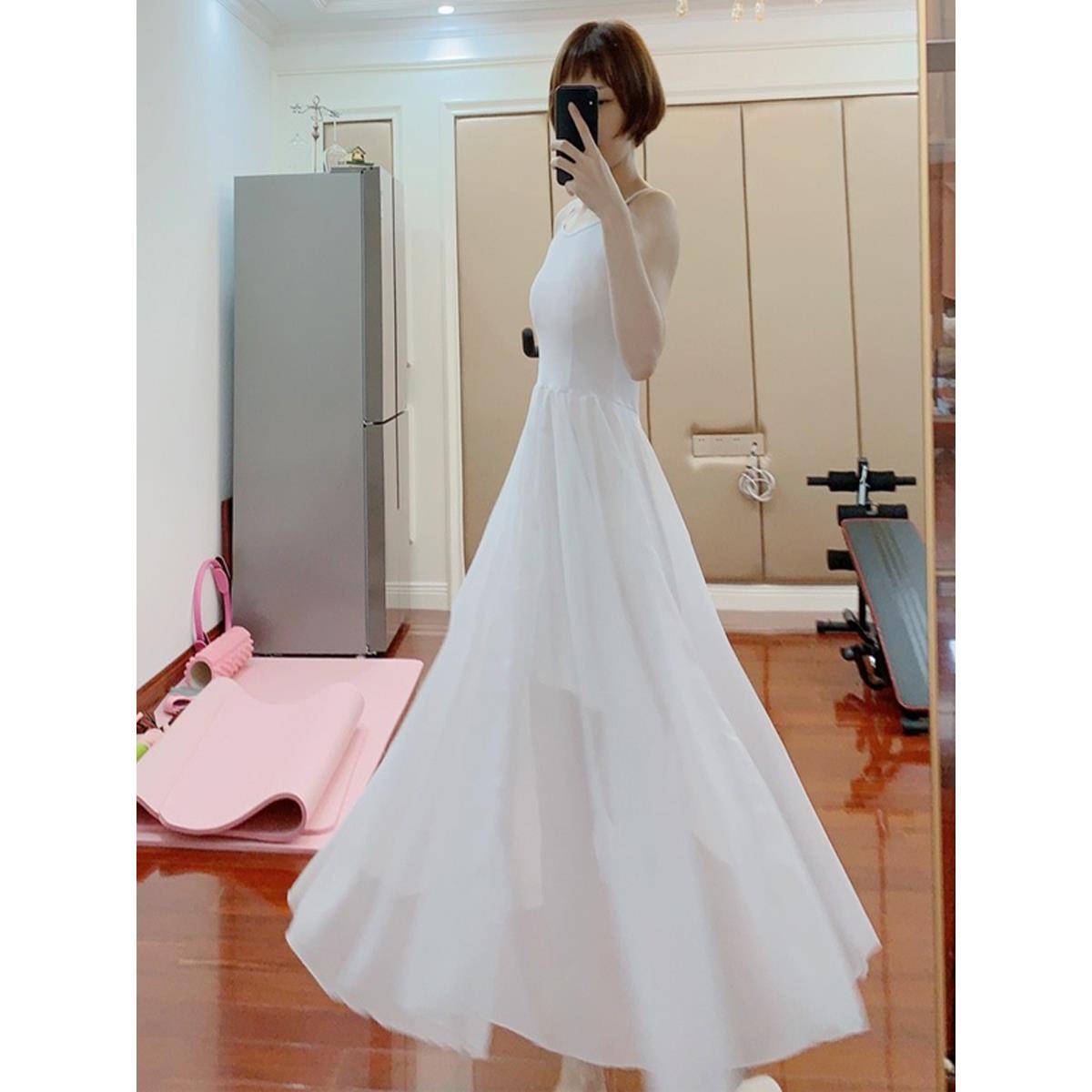 Classical Modern Dance Dance Strait, elegant big dress, long dress, Chinese style, ballet dance white performance service