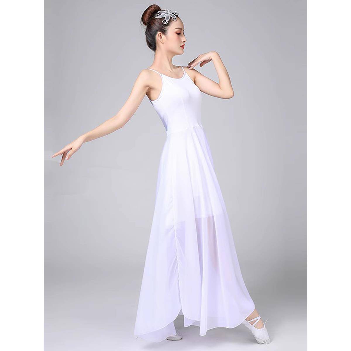 Classical Modern Dance Dance Strait, elegant big dress, long dress, Chinese style, ballet dance white performance service