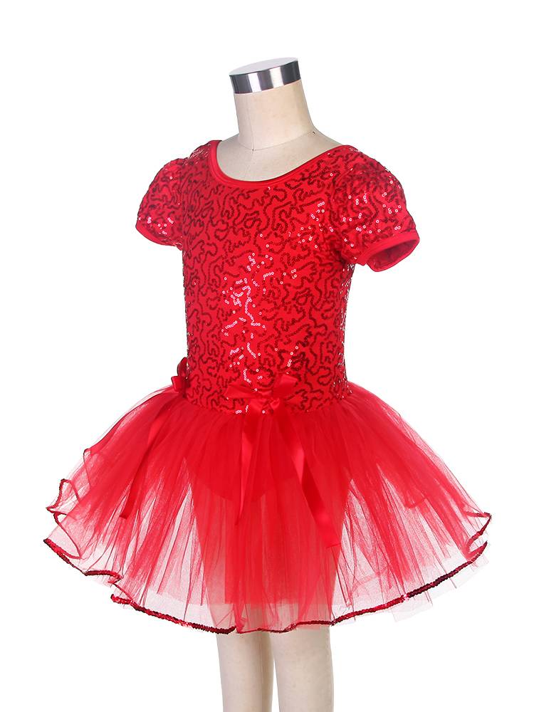Ballet performance service children's red professional competition clothes short -sleeved sequins, puffed skirts, ballet tutu skirts