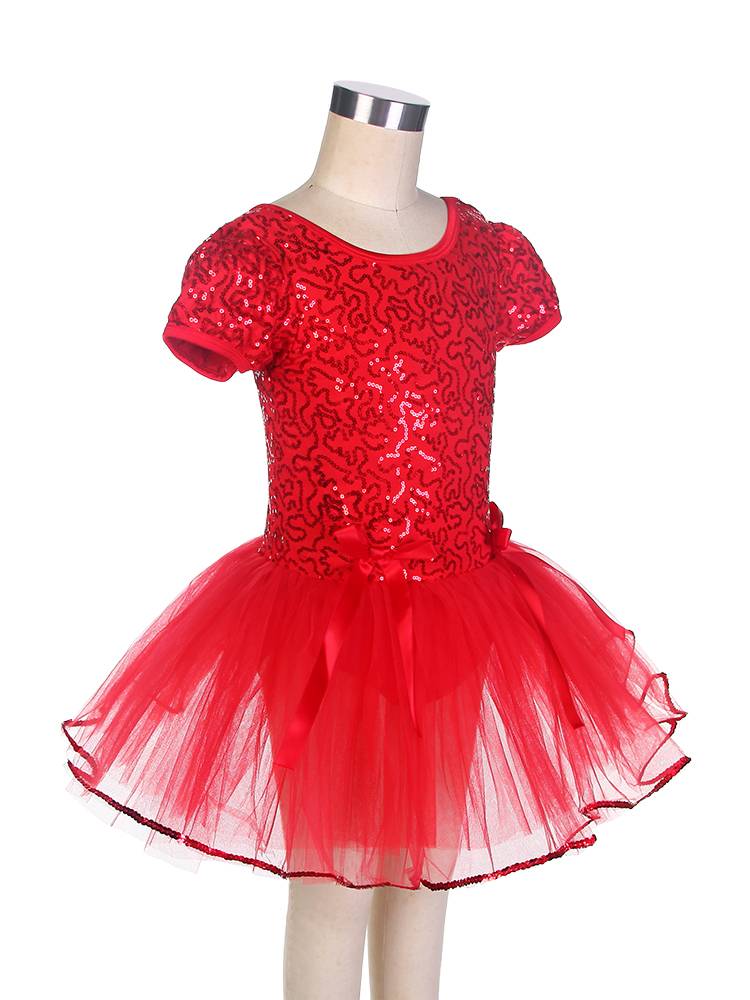 Ballet performance service children's red professional competition clothes short -sleeved sequins, puffed skirts, ballet tutu skirts