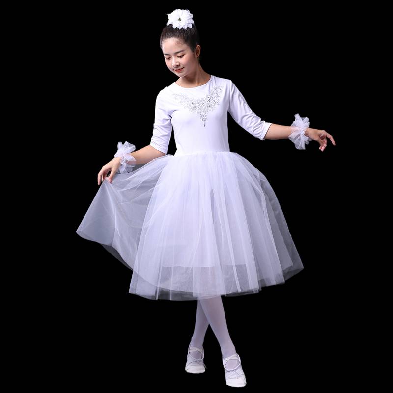 New adult ballet skirt sling white puffy skirt long yarn bubble sleeve clothing small swan dance performance clothing