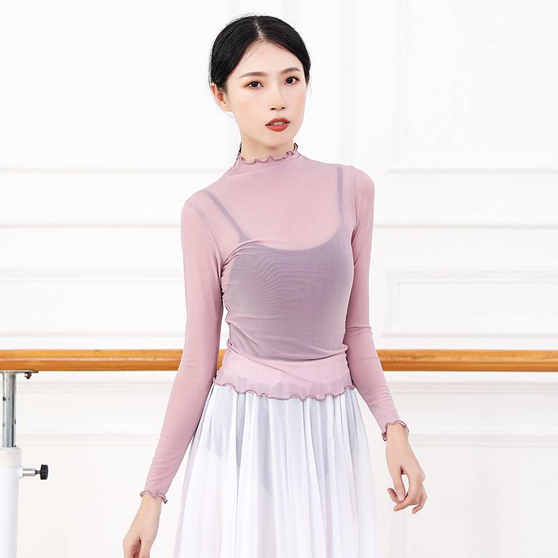 Spot dance body rhyme cover ballet training women's shirt elastic mesh meal high -necked adult classical dance modern