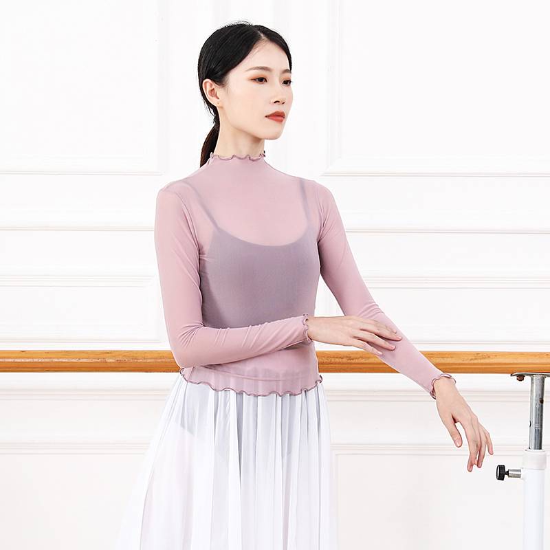 Spot dance body rhyme cover ballet training women's shirt elastic mesh meal high -necked adult classical dance modern