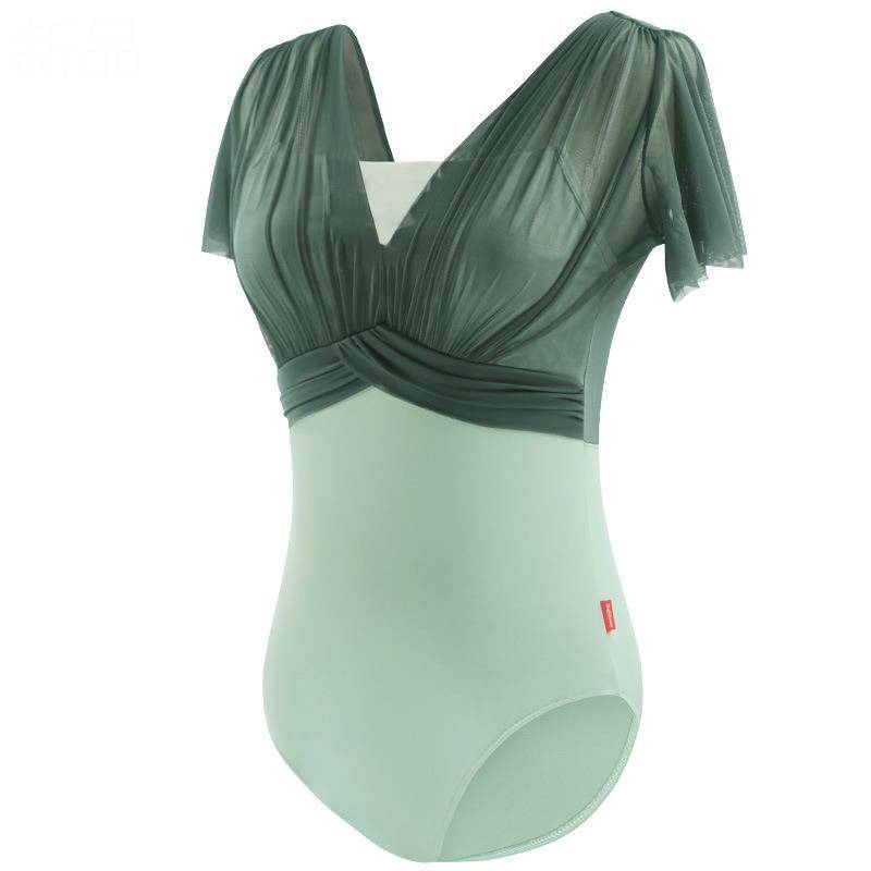 Ballet dance exercise service women's gymnastics uniforms conjoined dance service fake folded pleated short -sleeved clothes yoga base training uniforms