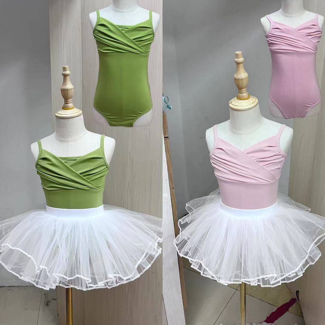 Children's summer ballet dance conjoined body has hidden buckle refined cotton puff skirt stitching practice clothes dance clothes
