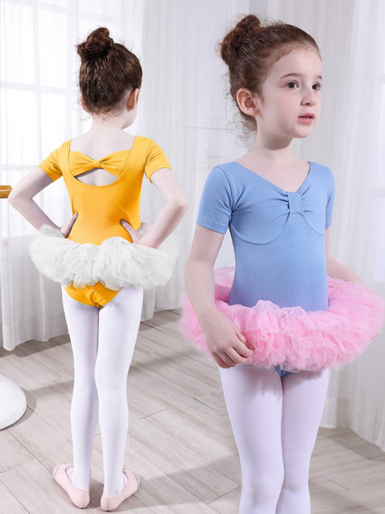 Children's dance service girls practice the ballet dance dancing dance clothes, children's summer short -sleeved test service Chinese dance