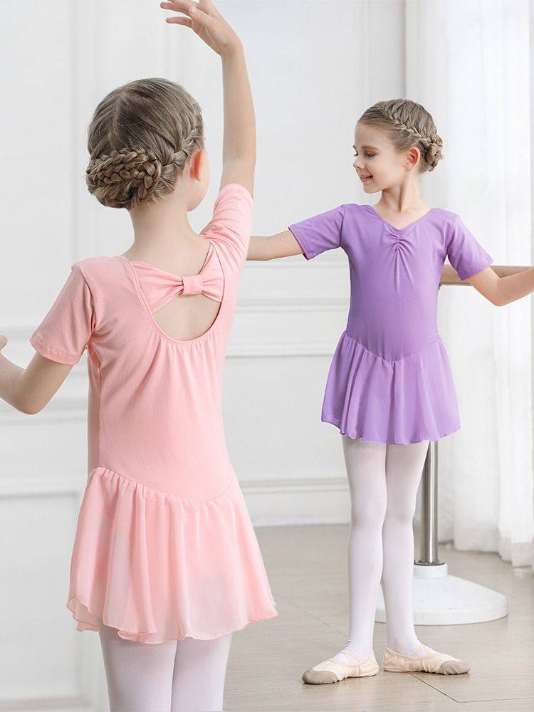 Children's dance service girl practice gymnastics uniform short -sleeved dancing jacket ballet skirt children's art test Chinese dance service