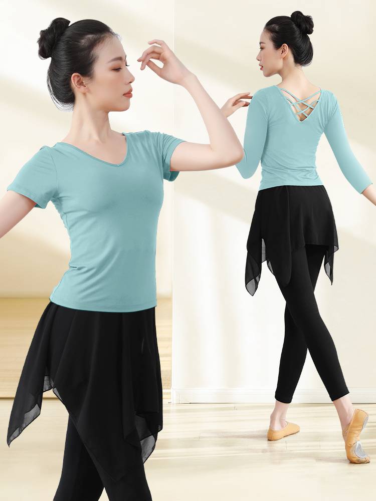 Dance service female art test -shaped dance long -sleeved top teacher adult training ballet short -sleeved Chinese dance exercise service