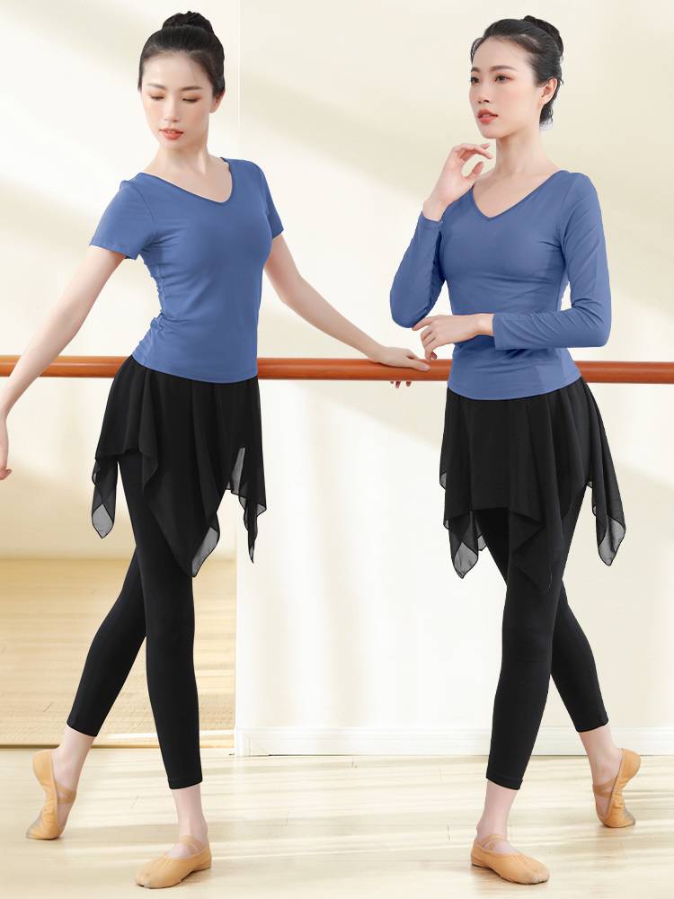 Dance service female art test -shaped dance long -sleeved top teacher adult training ballet short -sleeved Chinese dance exercise service