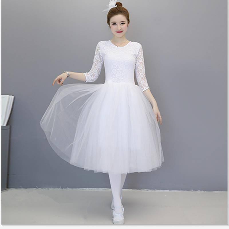 Dance skirt adult girls ballet training semi -sleeve dance net gauze skirt little swan puff skirt performance