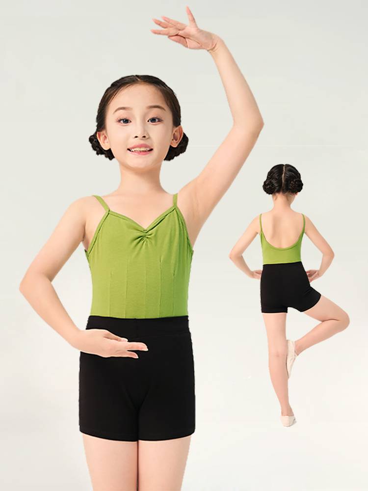 Children's dance service girl summer green suspender set children's dance ballet exercise skills girl test shorts
