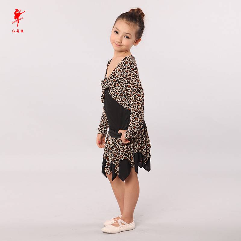 Red dance shoes 60411 dance service girls and children to knot long -sleeved shirt leopard ballet clothes Latin dance service summer