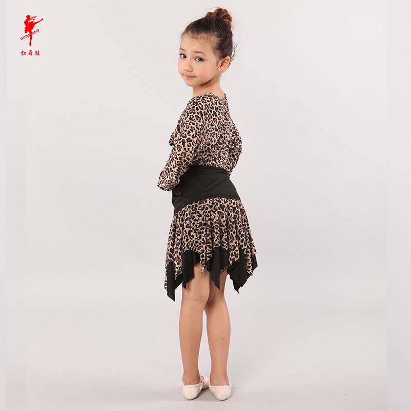 Red dance shoes 60411 dance service girls and children to knot long -sleeved shirt leopard ballet clothes Latin dance service summer
