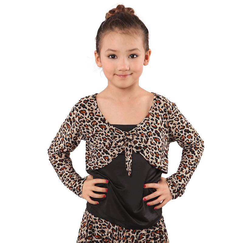Red dance shoes 60411 dance service girls and children to knot long -sleeved shirt leopard ballet clothes Latin dance service summer