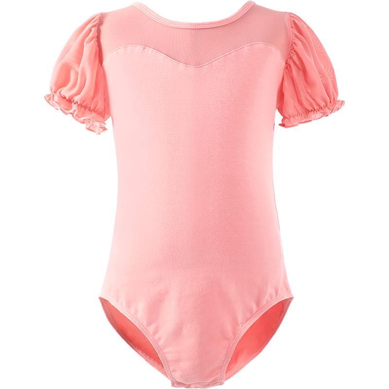 Children's dance service girl short -sleeved ballet dance exercise service summer bubble sleeve dancing in U national dance test gymnastics
