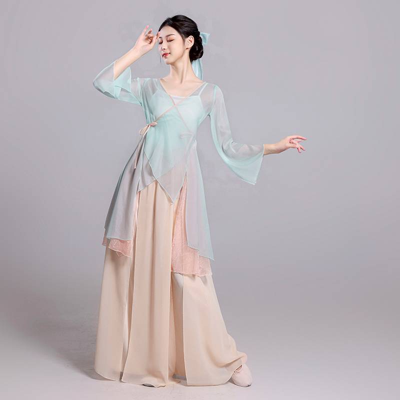 Classical dance clothing female elegant gauze Chinese dance exercise, female bodies, rhyme chiffon tops perform ancient style