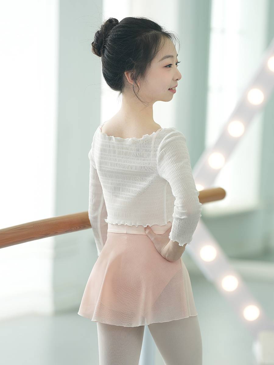 Little Jasmine's new children's dance net gauze top long -sleeved ballet exercise jacket
