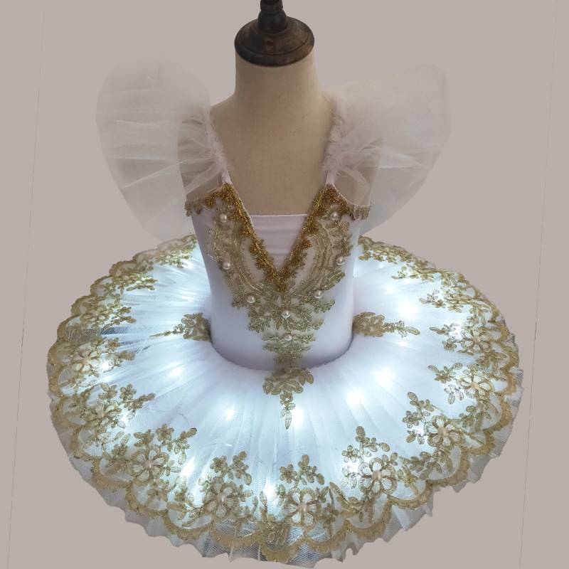 Children's ballet skirt glowing dance performance clothes tutu puffed gauze skirt girl suspender performance service Swan lake skirt