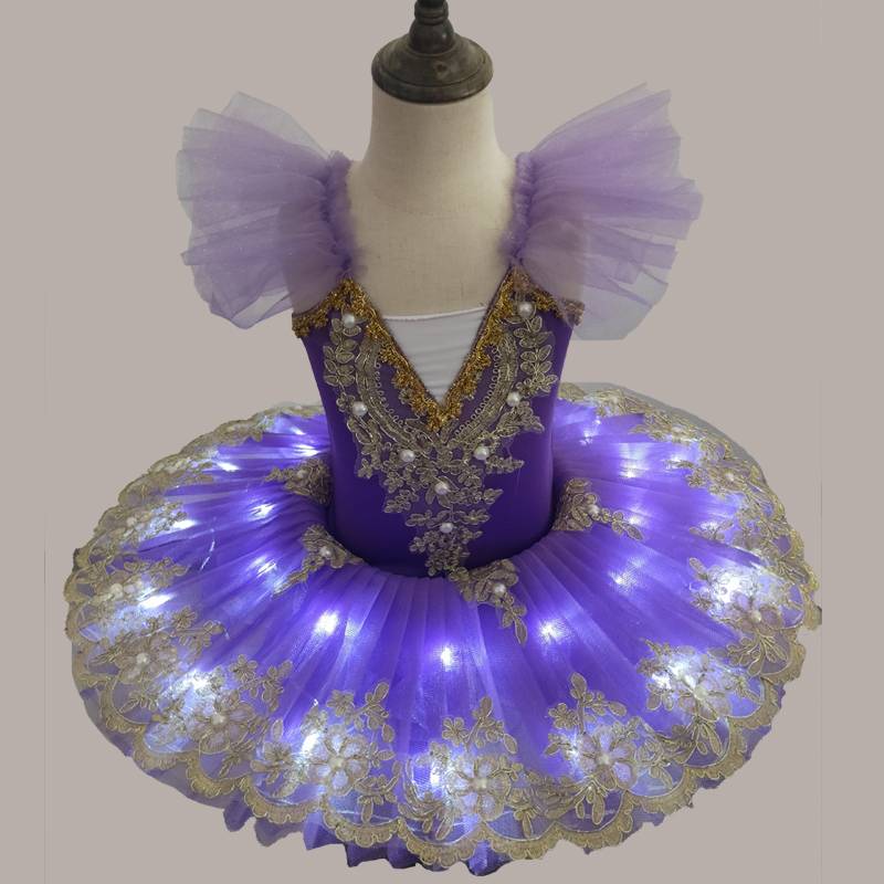 Children's ballet skirt glowing dance performance clothes tutu puffed gauze skirt girl suspender performance service Swan lake skirt