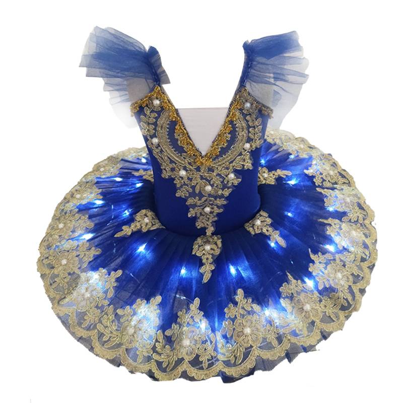 Children's ballet skirt glowing dance performance clothes tutu puffed gauze skirt girl suspender performance service Swan lake skirt
