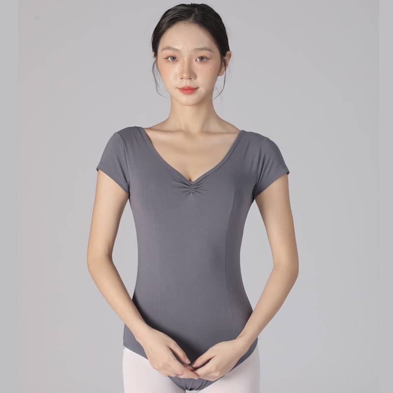 . Ballet service art test dance body service adult V -neck repair short -sleeved gymnastics service consequences