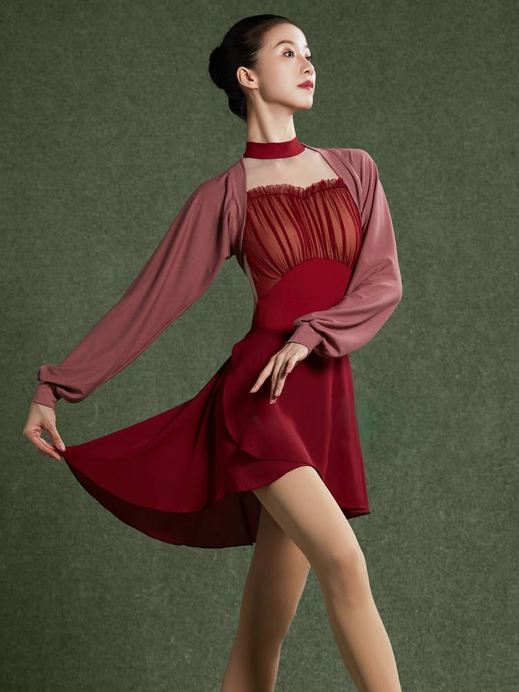 Ballet dance clothing net gauze stitching high -shaped sleeveless practice service female adult art test conjoined training gymnastics uniform