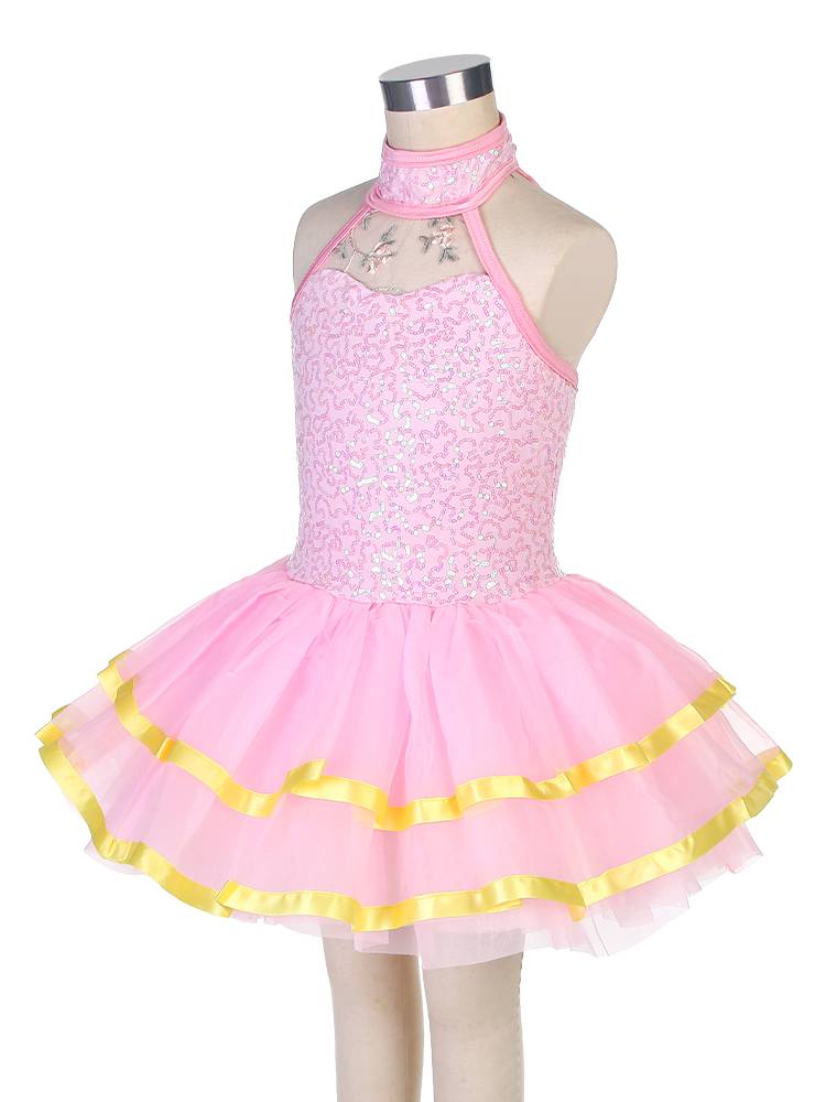 Ballet performance service children's pink professional dance clothing turtleneck puff skirt short skirt sequin ballet tutu skirt