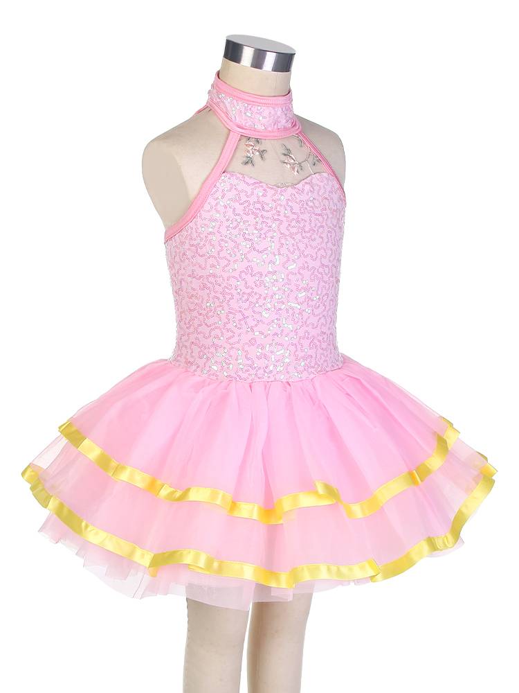 Ballet performance service children's pink professional dance clothing turtleneck puff skirt short skirt sequin ballet tutu skirt